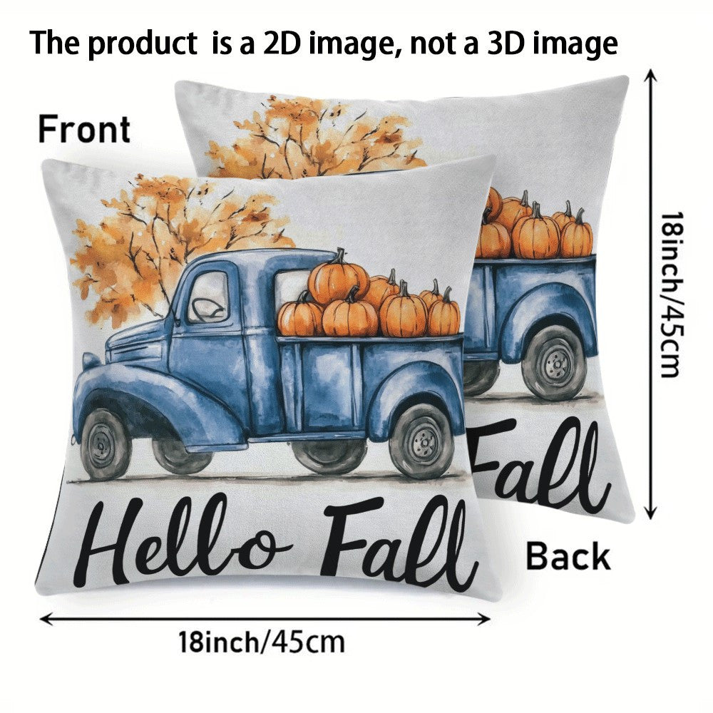 Set of 2 Flannel Pillow Covers 45.72 cm Zippered Pumpkin Truck Design for All Seasons