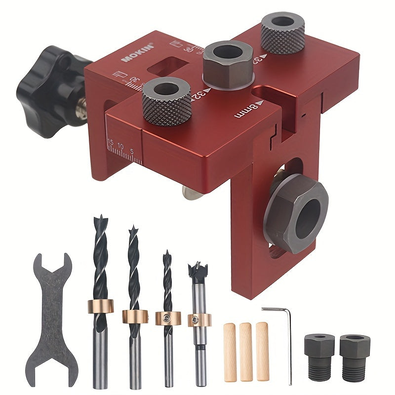 3-in-1 Woodworking Doweling Jig Kit Aluminum Metal Adjustable Drill Guide