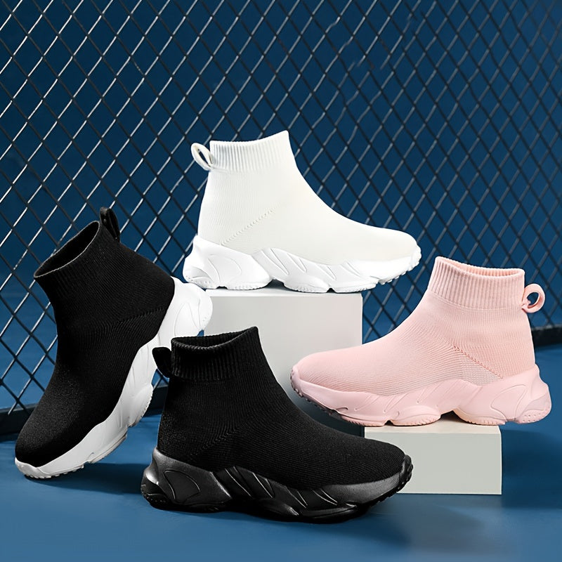 Zapatillas altas de mujer con calcetín, transpirables, de punto, slip-on, para caminar