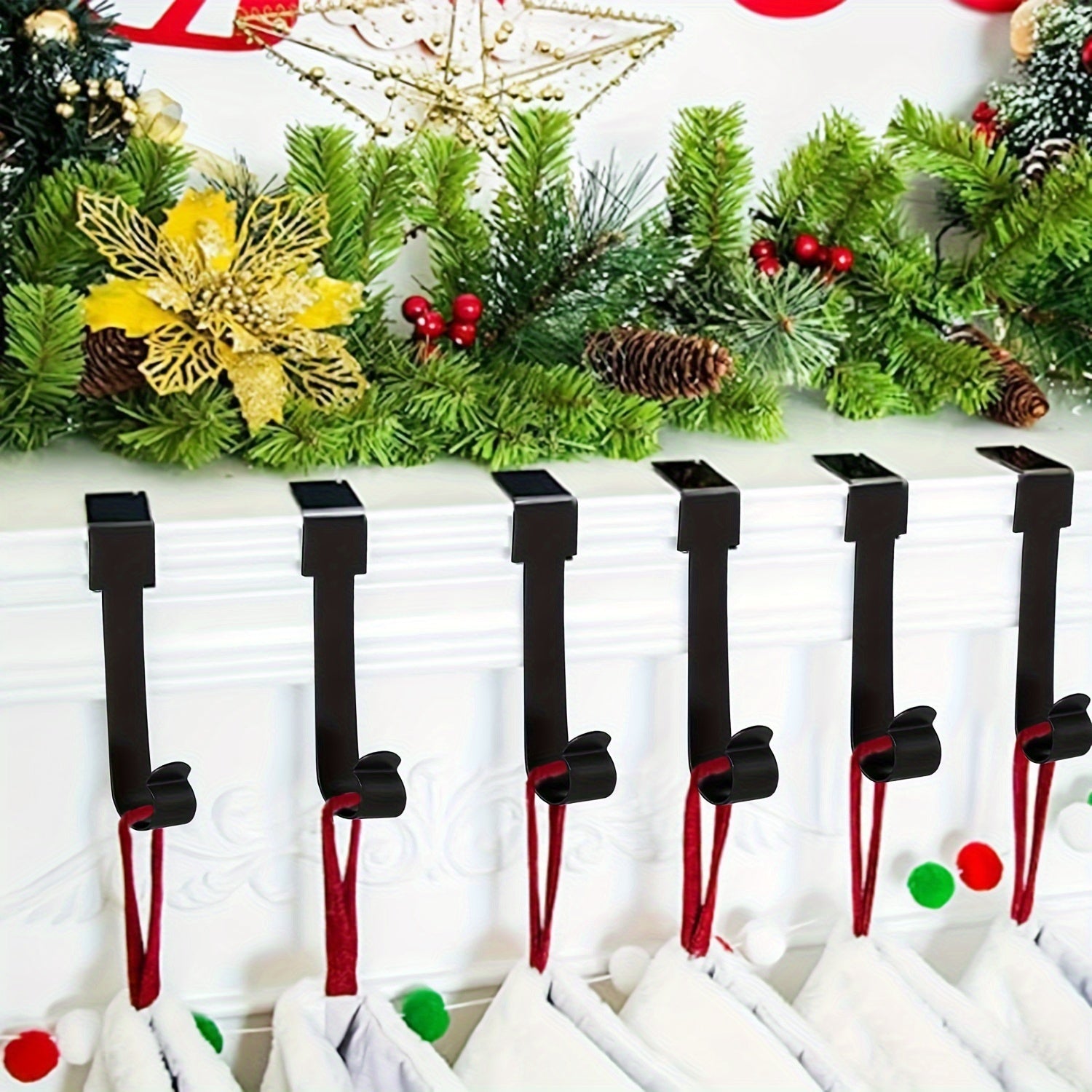 Durable Non-Slip Metal Christmas Stocking Holders for Fireplace Mantel Decor
