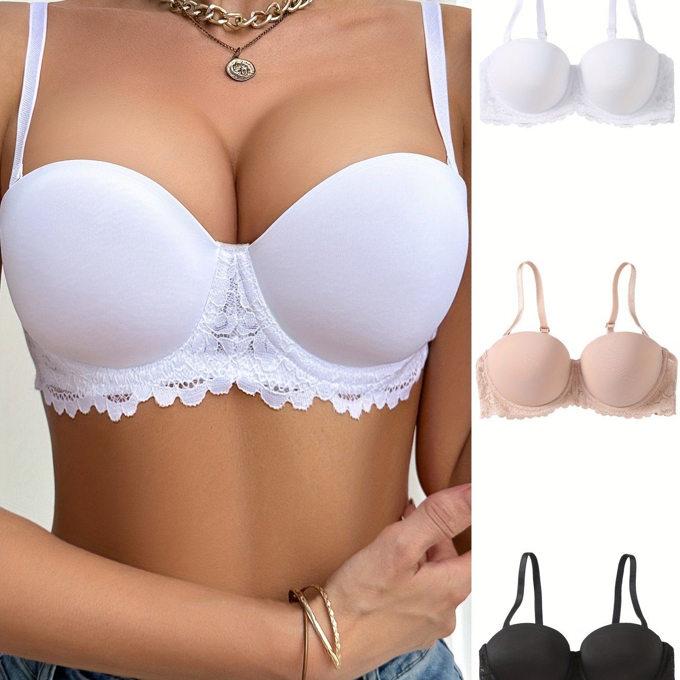 3 Контрастные кружевные бюстгальтеры-балконеты: Комфортное, дышащее пуш-ап белье для женщин
