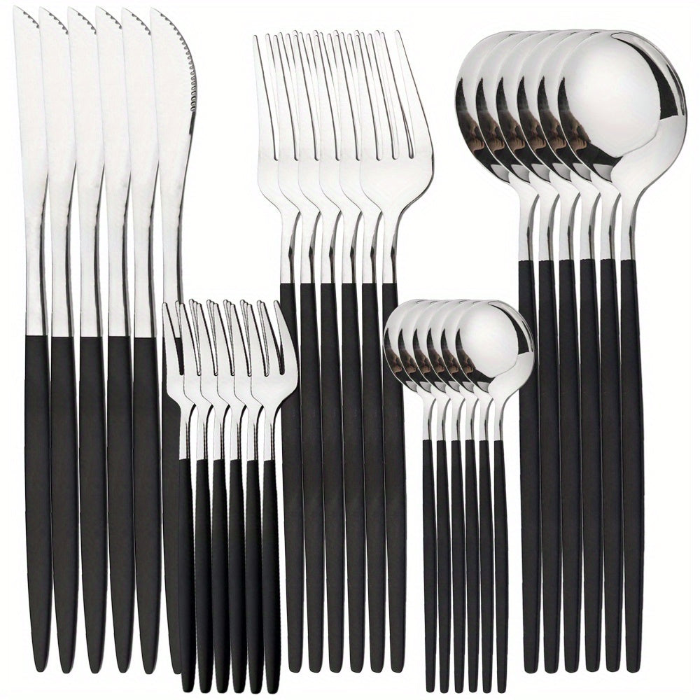 30-Piece Stainless Steel Cutlery Set Fork Knife Spoon Dishwasher Safe Mirror Polished