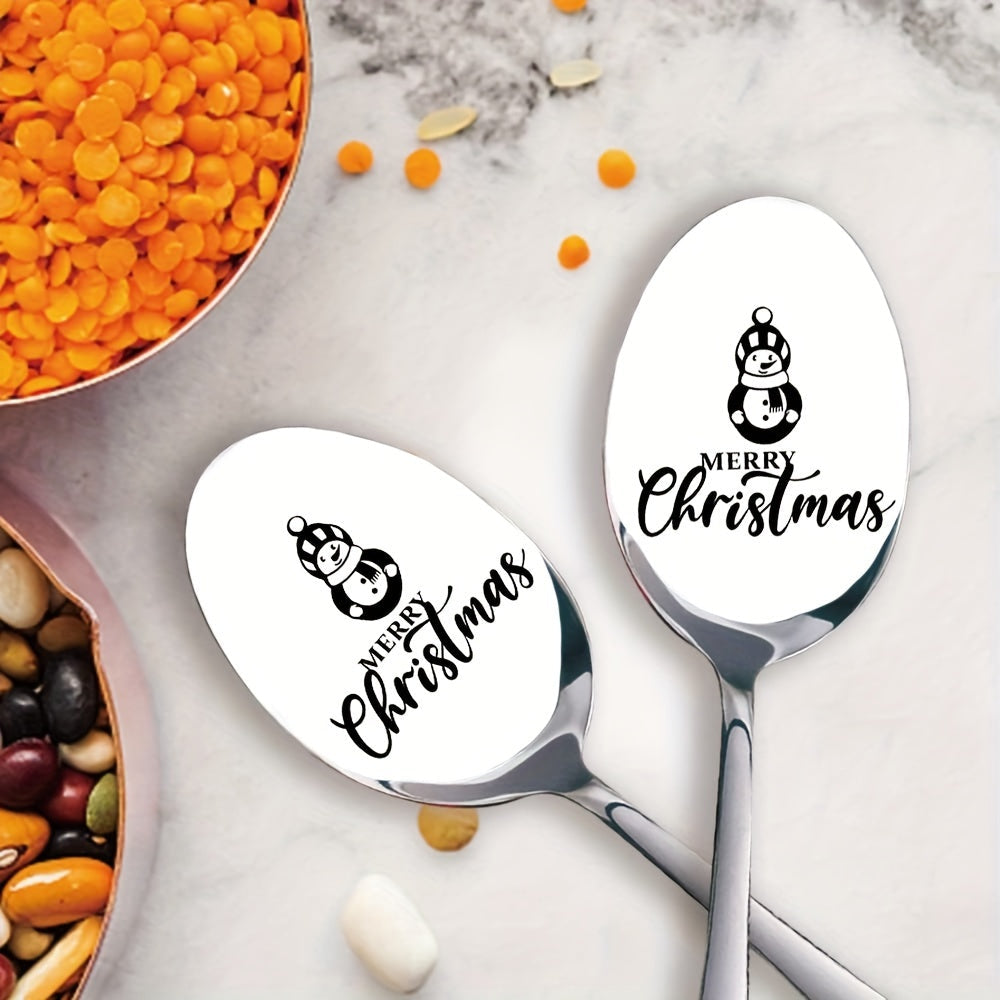 Set of 2 Stainless Steel Spoons with Laser-Engraved Merry Christmas Design