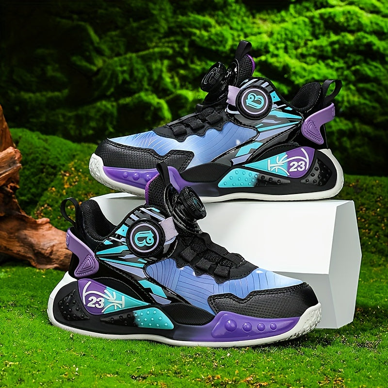 Детские всесезонные кроссовки из PU с вращающейся кнопкой-застежкой для мальчиков и девочек