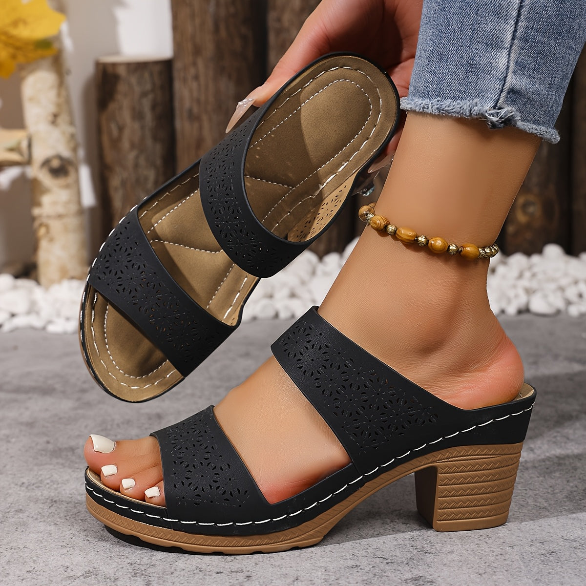 Ayollar uchun kengaytirilgan sandallar, sun'iy charm, ochiq barmoqli, platformali, plyaj uchun kundalik kiyim