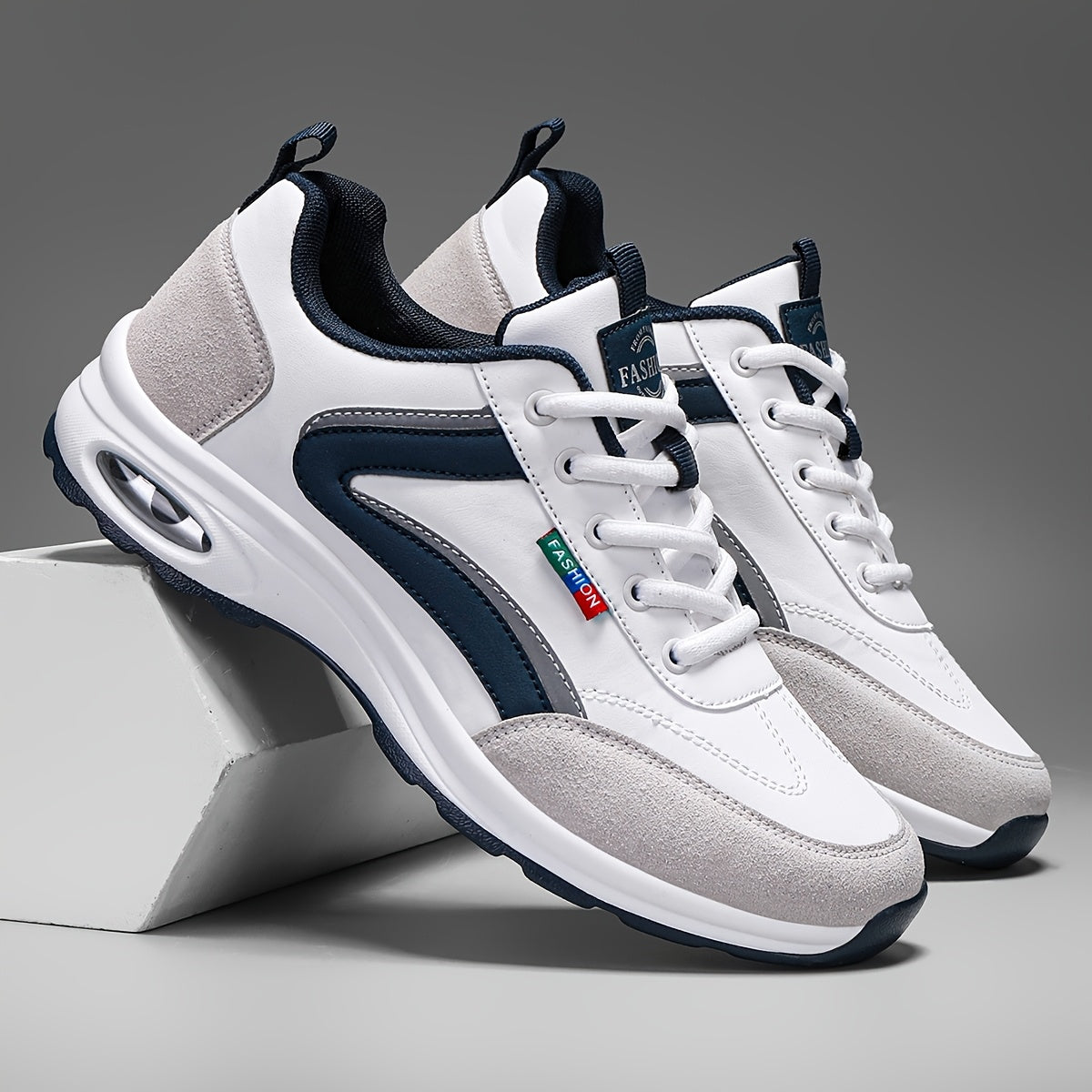 Men's Two-Tone Running Shoes with Air Cushion and Rubber Sole