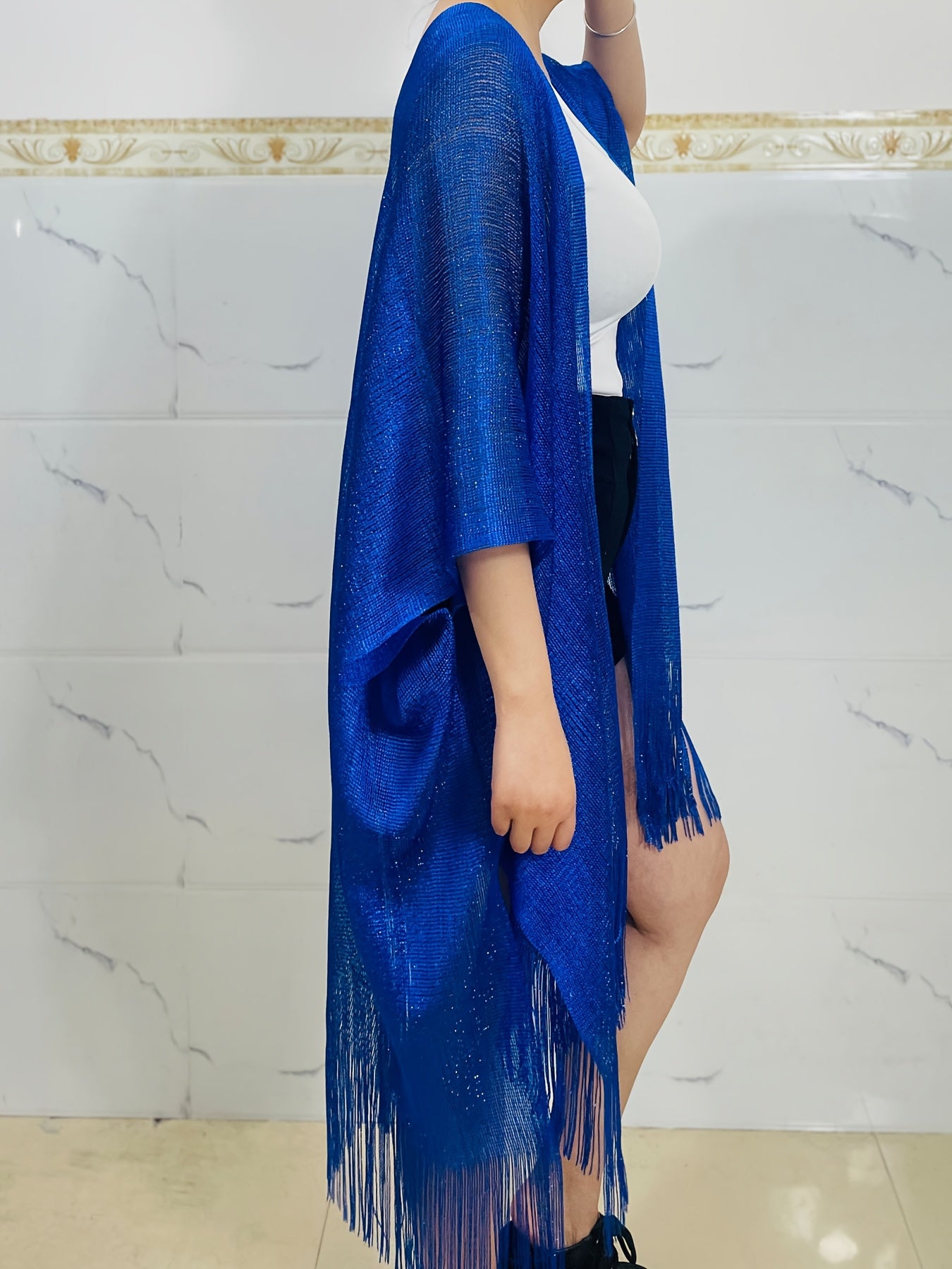 Bufanda de mujer de talla grande con flecos, ligera de poliéster