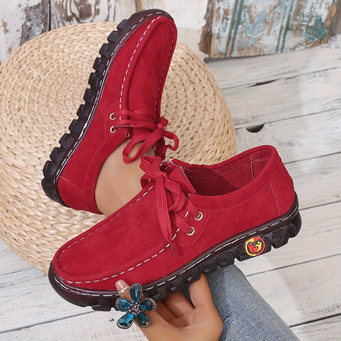 Women's Slip-Resistant Flat Shoes Breathable Fabric Casual Sneakers Blue Red Yellow