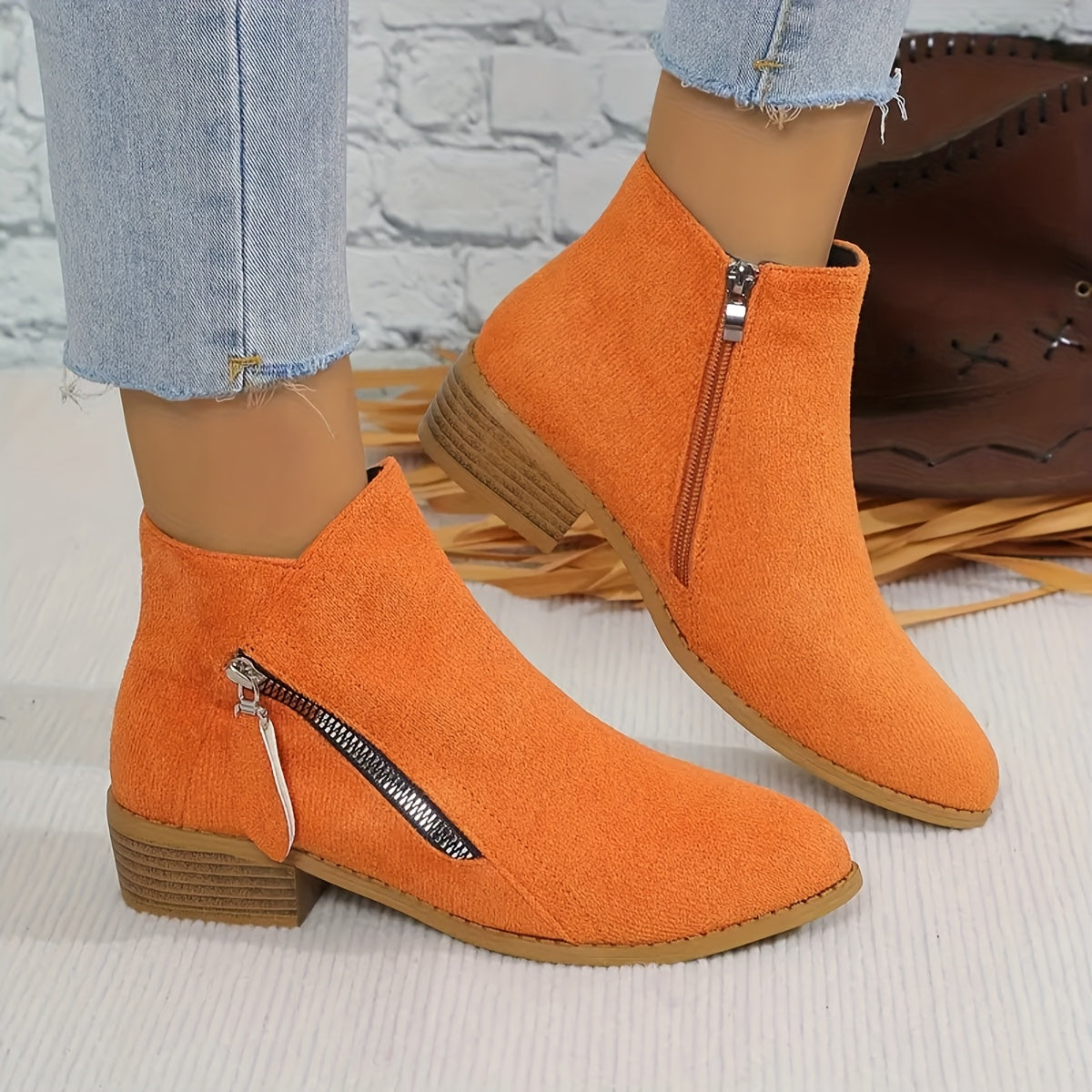 Women's Leather Zip-Up Ankle Boots Pointed Toe Casual Office Shoes