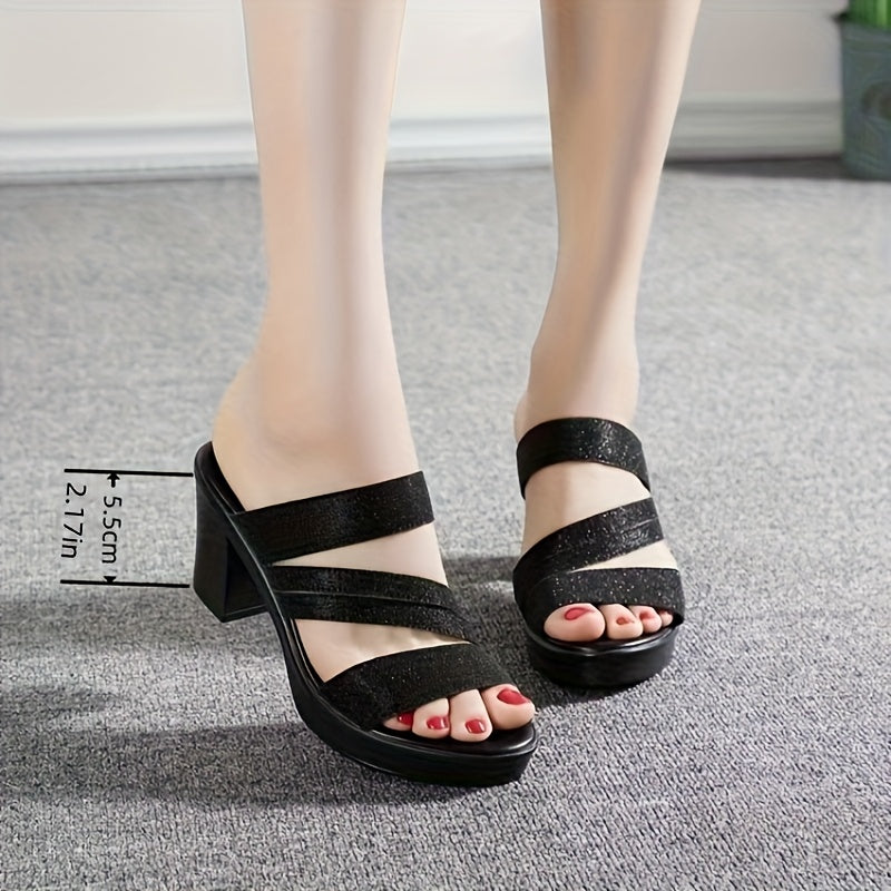 Women High Heel Shoes Thick Sole Chunky Heel Peep Toe Fish Style