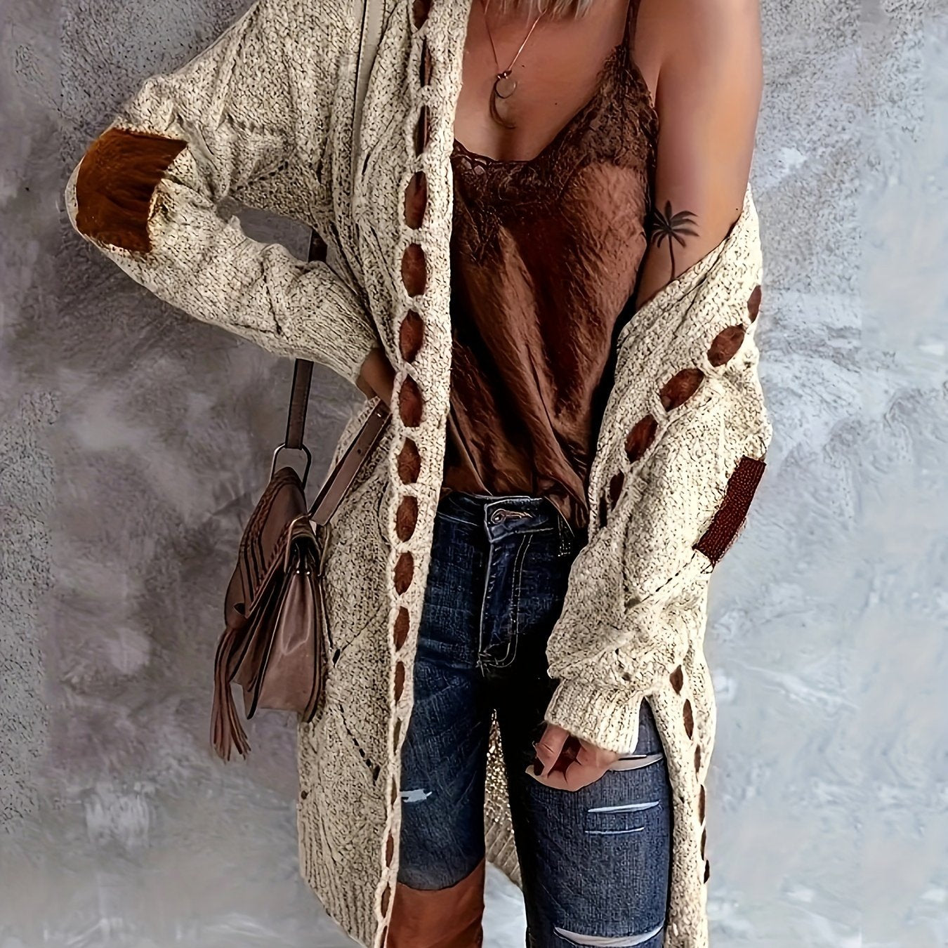 Women's Plus Size Hooded Cardigan Sweater with Faux Buttons and Raglan Sleeves