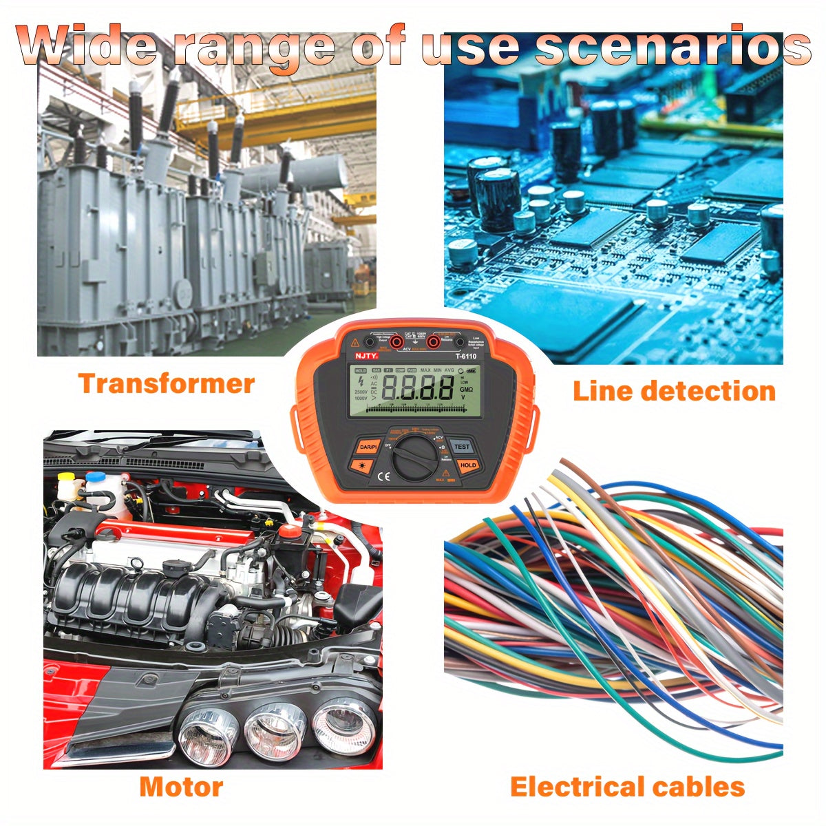 Digital Insulation Resistance Tester 1000V/2500V Portable Megohmmeter with Backlit LCD