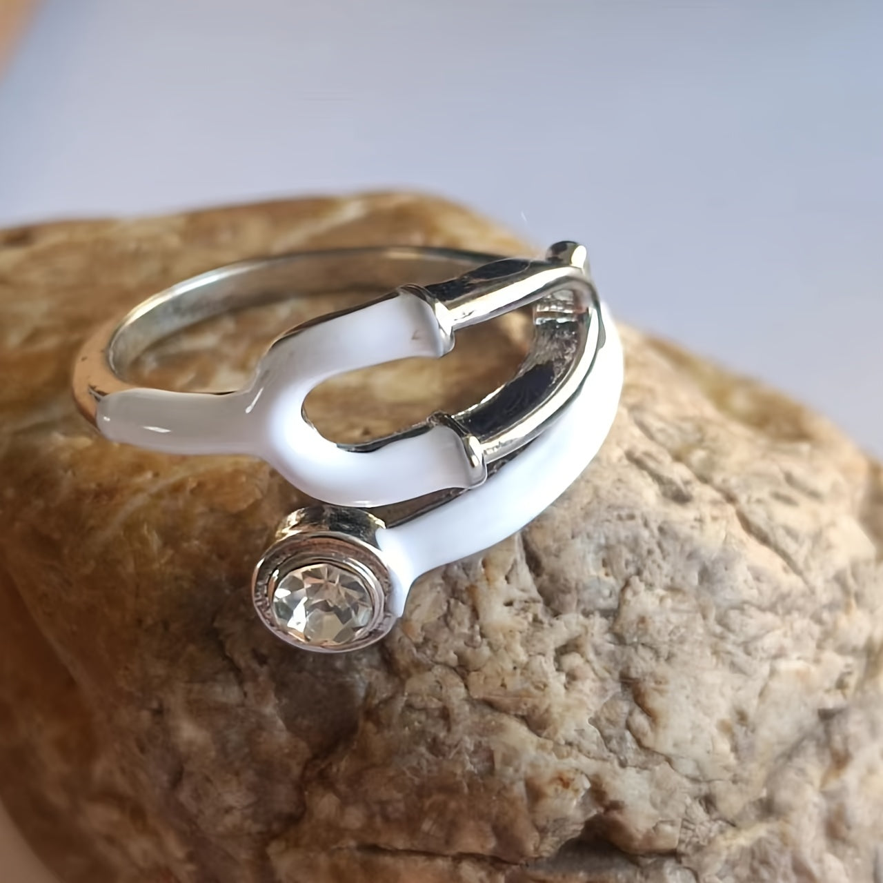 Men's Medical Jewelry Stethoscope Ring White and Gold Alloy Stylish Gift