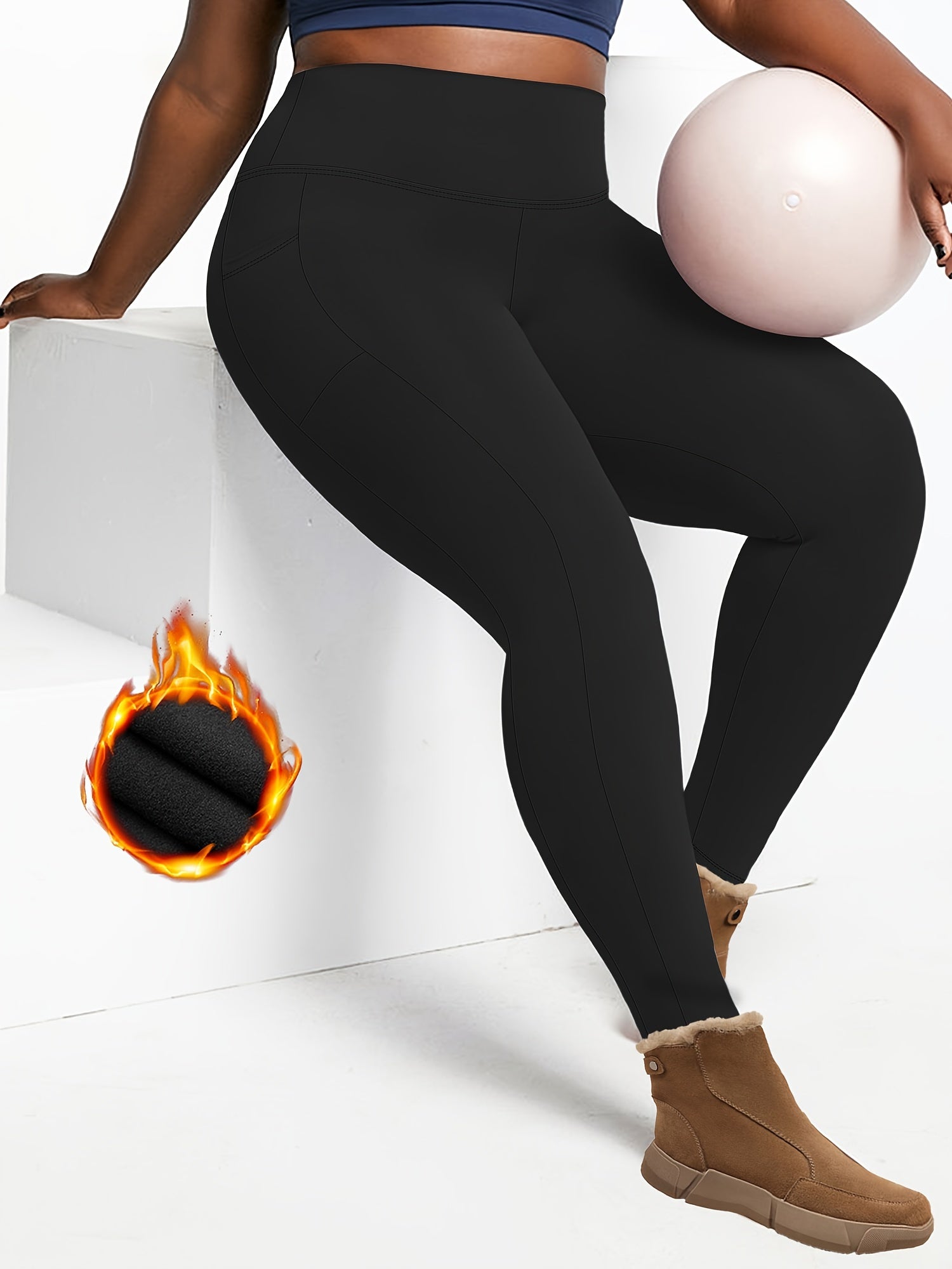 Women's Brushed High Waist Leggings with Side Pockets for Autumn Winter