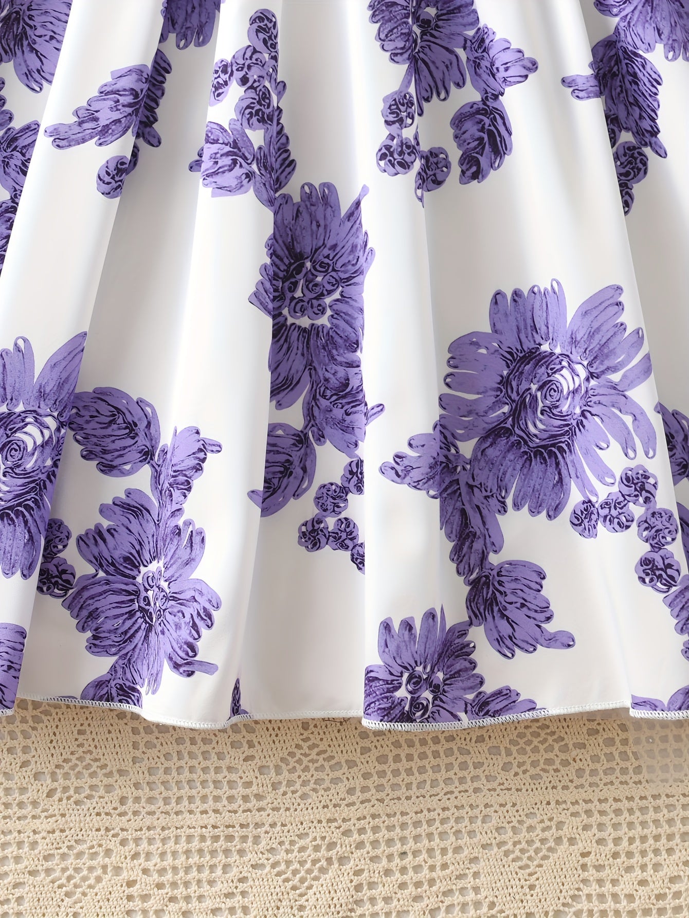 Girls Summer Floral Dress with Ruffle Sleeves Knee-Length Polyester Knit Belt Lavender White