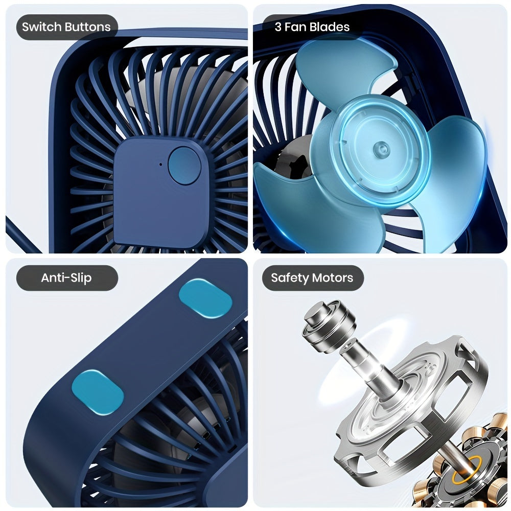 Mini Desk Fan 3 Speeds 10.16cm USB Portable 360° Rotatable Silent Desktop Fan