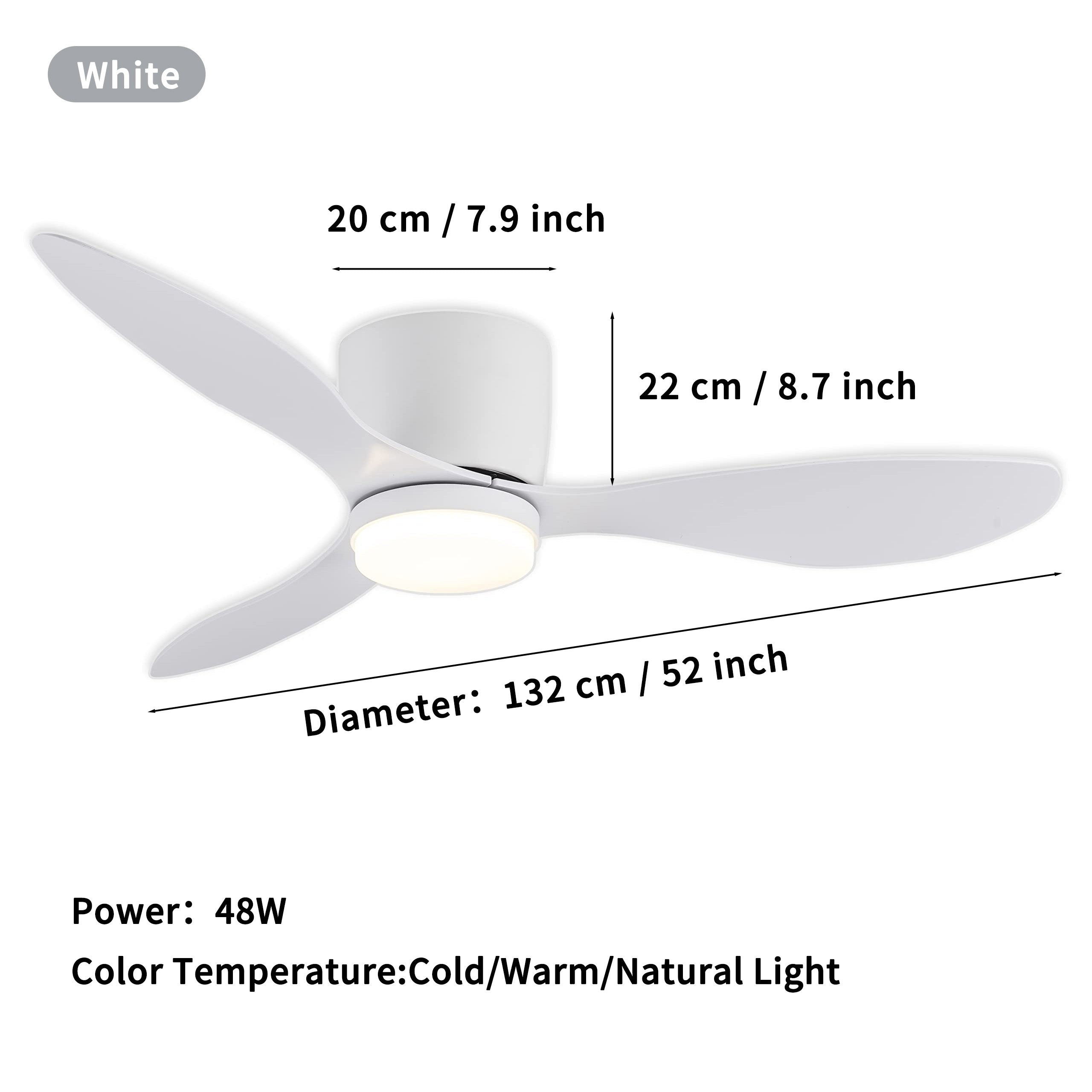 Ventilador de techo moderno de 52 pulgadas con luces LED, control remoto, temperatura de color ajustable, 6 velocidades para uso en interiores, sala de estar, dormitorio, comedor