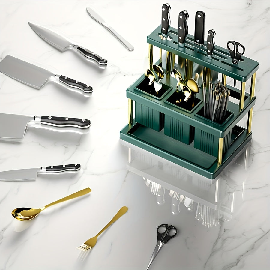 Metal Utensil Organizer with Knife and Fork Storage Draining System