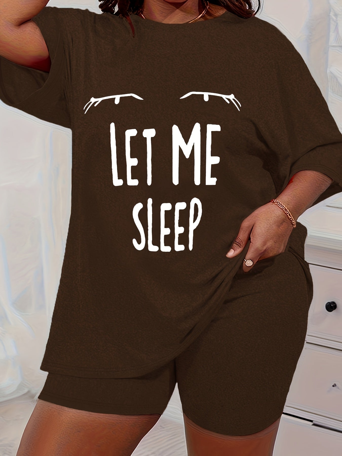 Women Plus Size Leopard Print Sleepwear Set Short Sleeve T-Shirt Shorts