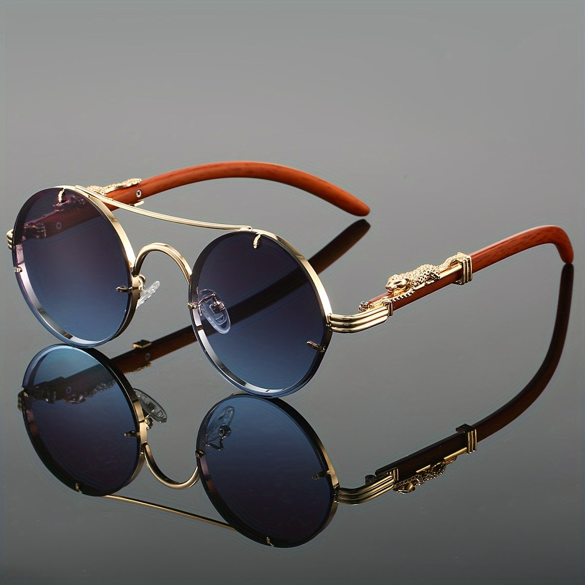 Unisex Metal Frame Glasses with Gradient Lenses Double Bridge Leopard Hinges for Climbing and Travel