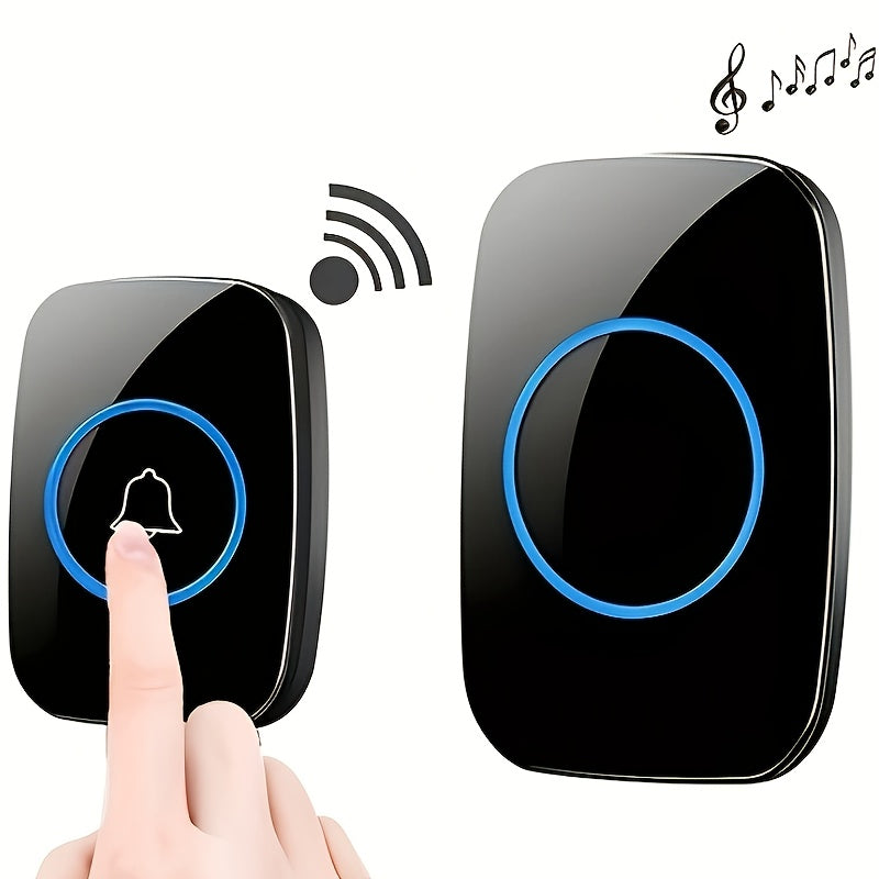 Wireless Home Doorbell with Plug-in Receiver 304.8m Range Adjustable 110dB Volume 60 Melodies LED Flashing Light European Plug