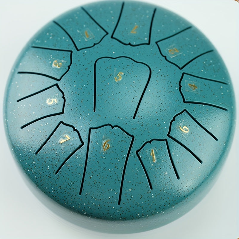 6-Inch Turquoise Steel Tongue Drum with 11 Notes for Beginners Meditation Yoga