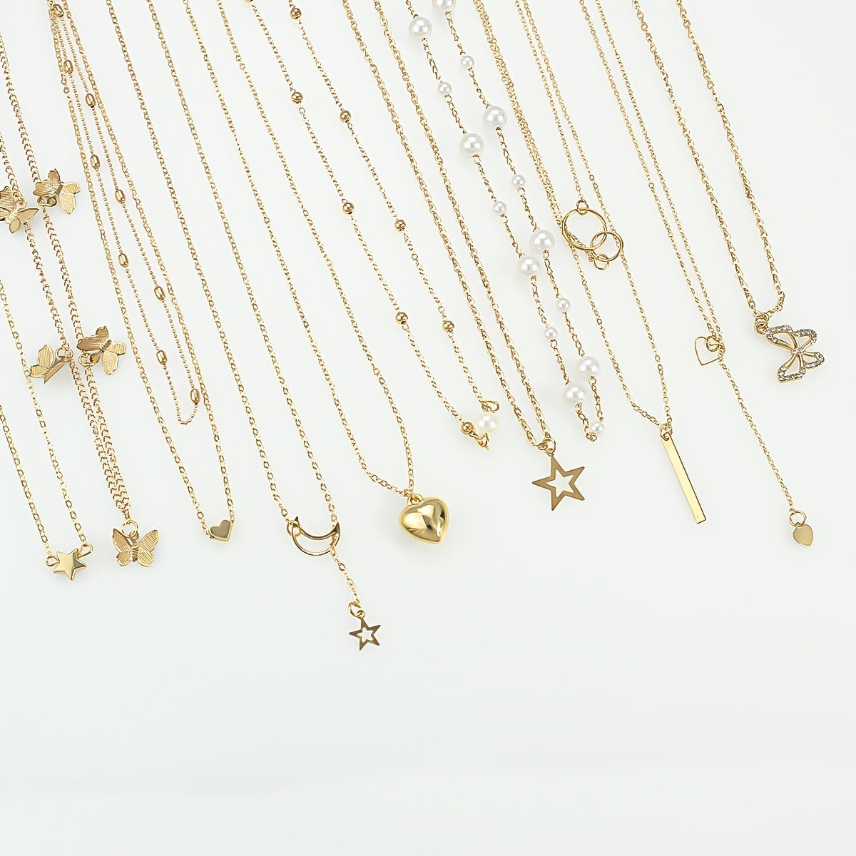 11 dona Bohem tarzida ko'p qatlamli O-shaklidagi zanjir taqilishi bilan kapalak, yulduz, oy pendantslari, rhinestones, imitatsiya marjonlari bilan ayollar uchun