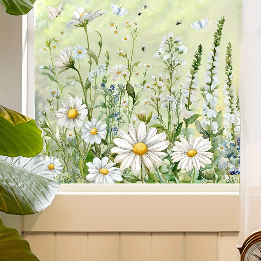 White Daisy Glass Window Cling Non-Adhesive Static Decal for Home Office Decor