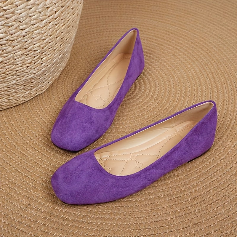 Zapatos planos de punta cuadrada para mujer, transpirables y sin cordones, comodidad para todas las estaciones