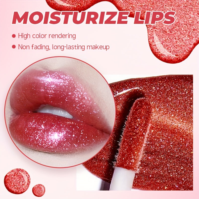 Women Pearlescent Liquid Lip Gloss Long-Lasting Shine Colors Orange Pink Red
