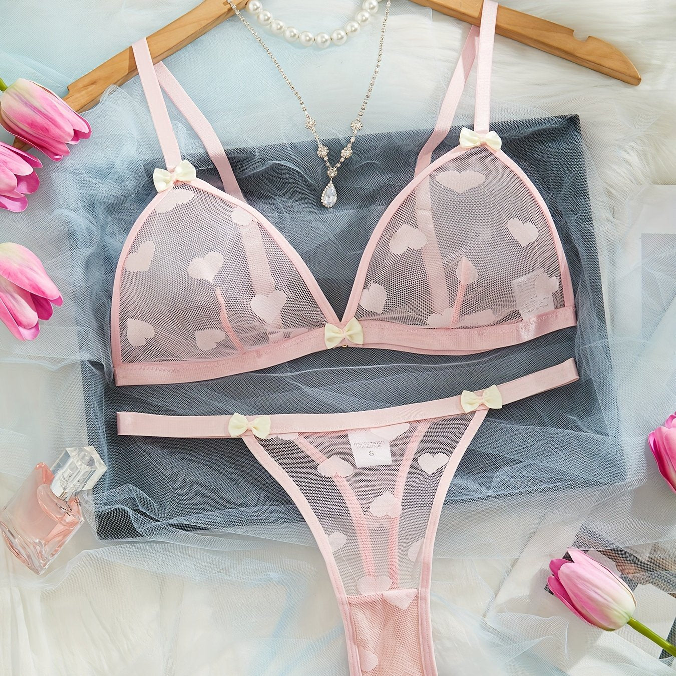 Women's Lace Satin Lingerie Set with Underwire and Adjustable Straps