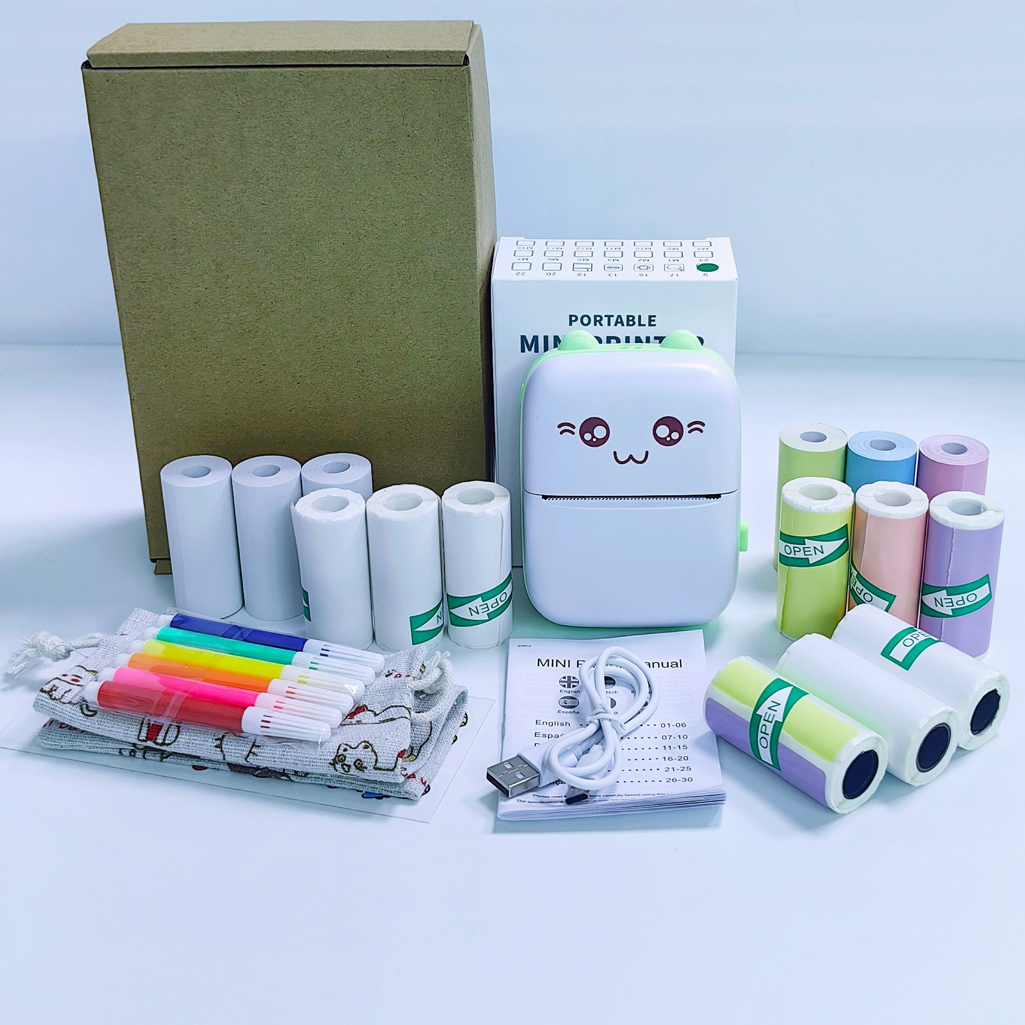 Mini Portable Thermal Wireless Printer with 3 Rolls of Thermal, Self-Adhesive, Colored, and Label Paper