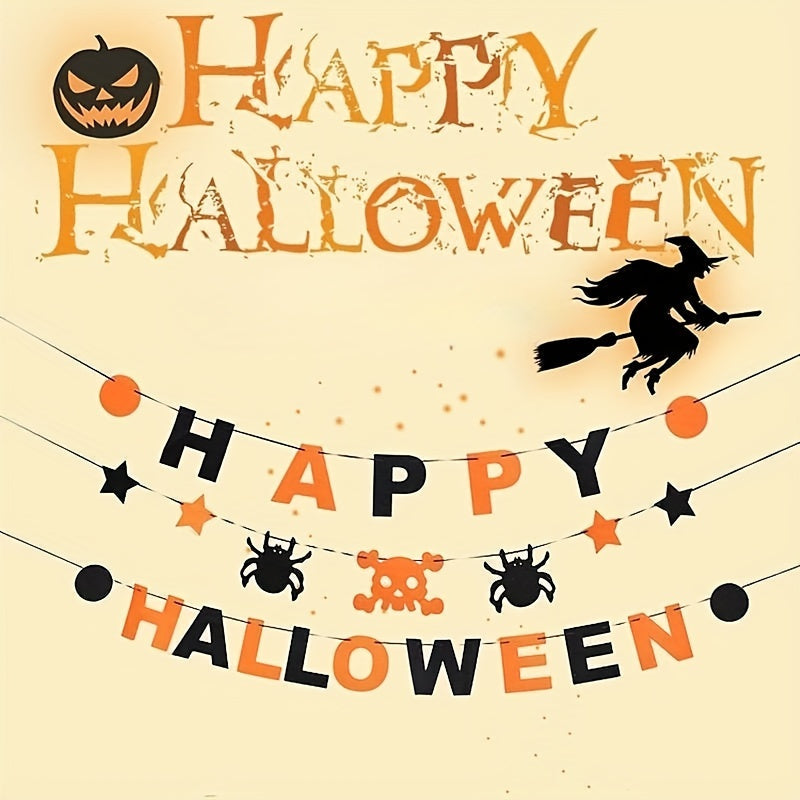 Halloween Felt Banner Decorations Set with Bat Pumpkin Skull Spider for Party