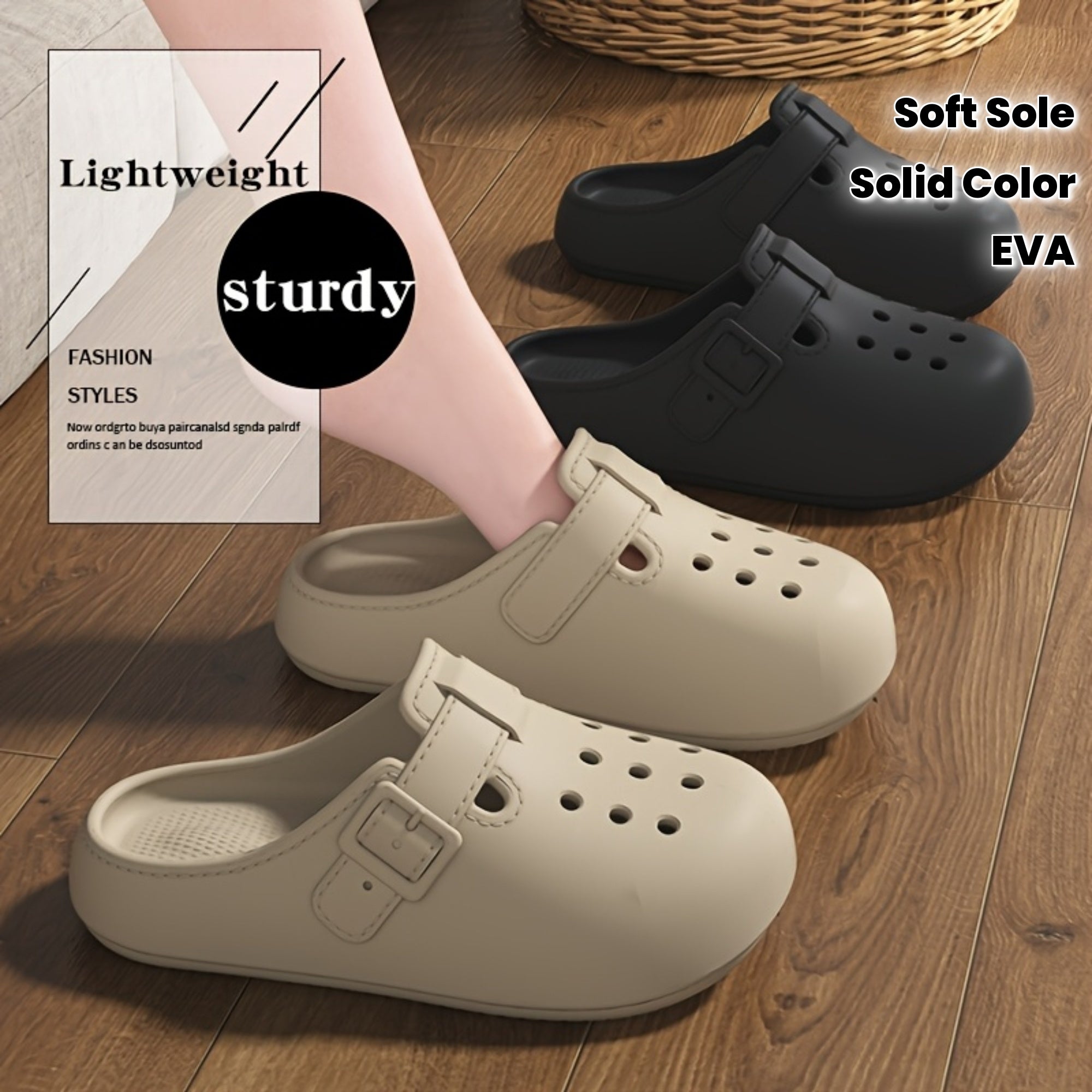 Ladies Beach Shoes Solid Color Casual Closed Toe Flat EVA Shoes