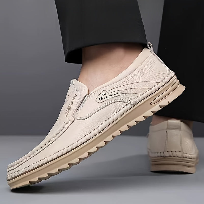 Men's Cow Leather Slip-On Loafers with Non-Slip Rubber Sole for Casual and Business