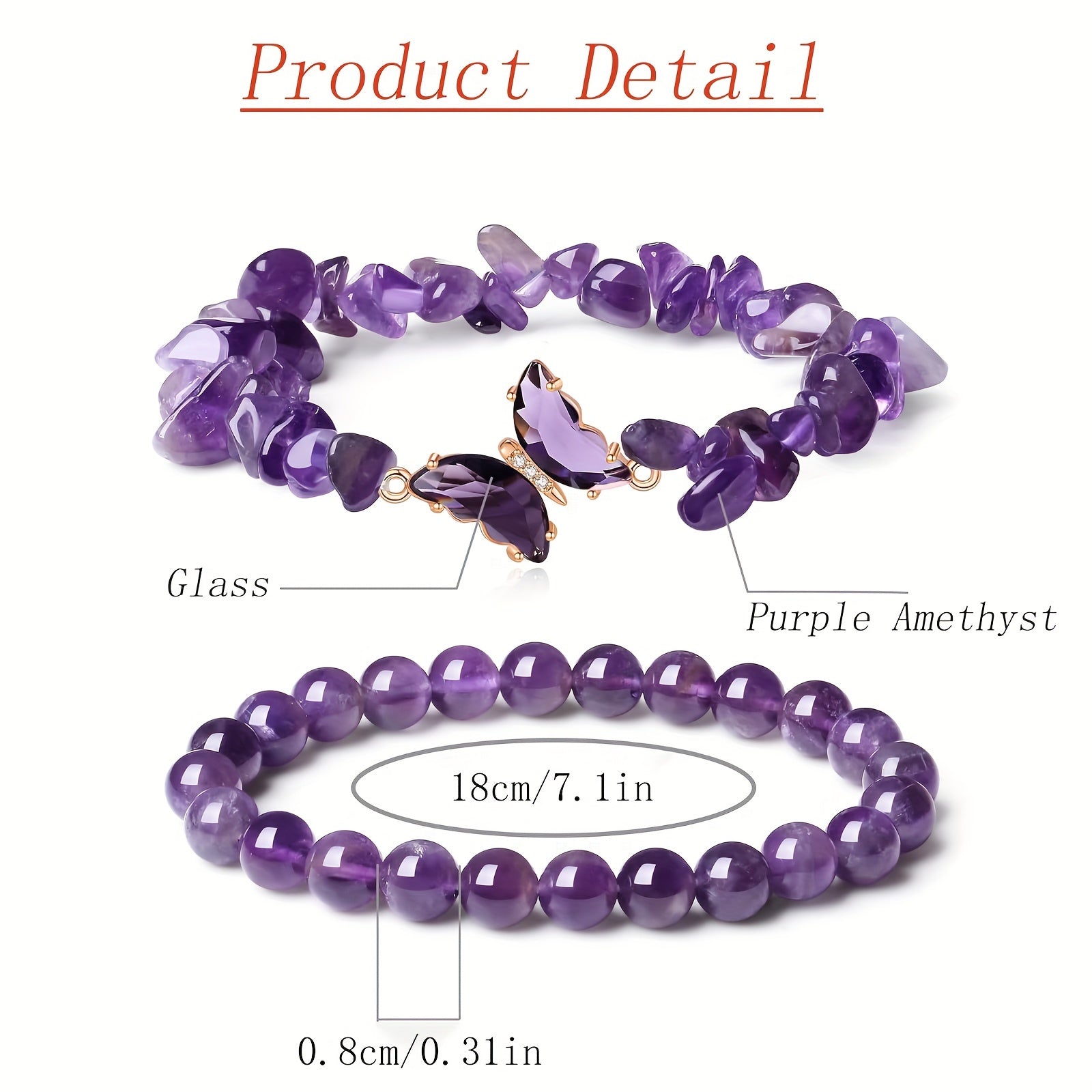 Amethyst Bead and Pebble Butterfly Bracelet for Women Trendy Hand Jewelry Gift