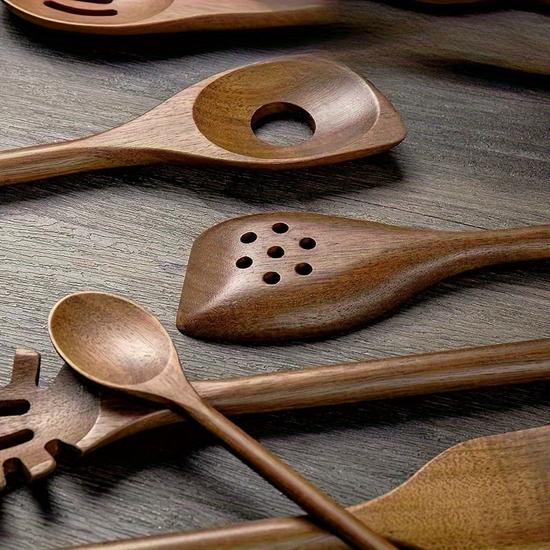 Set of 8 Acacia Wood Kitchen Utensils Non-Stick Heat-Resistant Cooking Tools