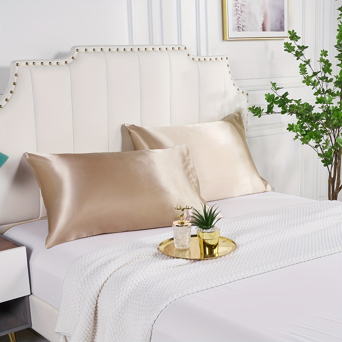 Juego de 2 fundas de almohada de satén de colores sólidos para dormitorio o sala de estar