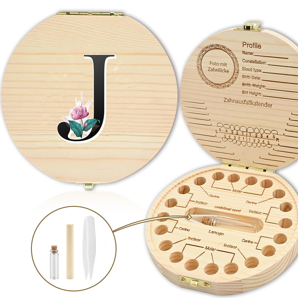 Bolalarining yoʻqolgan sut tishlari uchun yogʻochdan yasalgan saqlash qutisi, 20 tishgacha saqlash joyi bilan. Oq marmar harf naqshli dizayn. Ajoyib sovgʻa gʻoyasi.