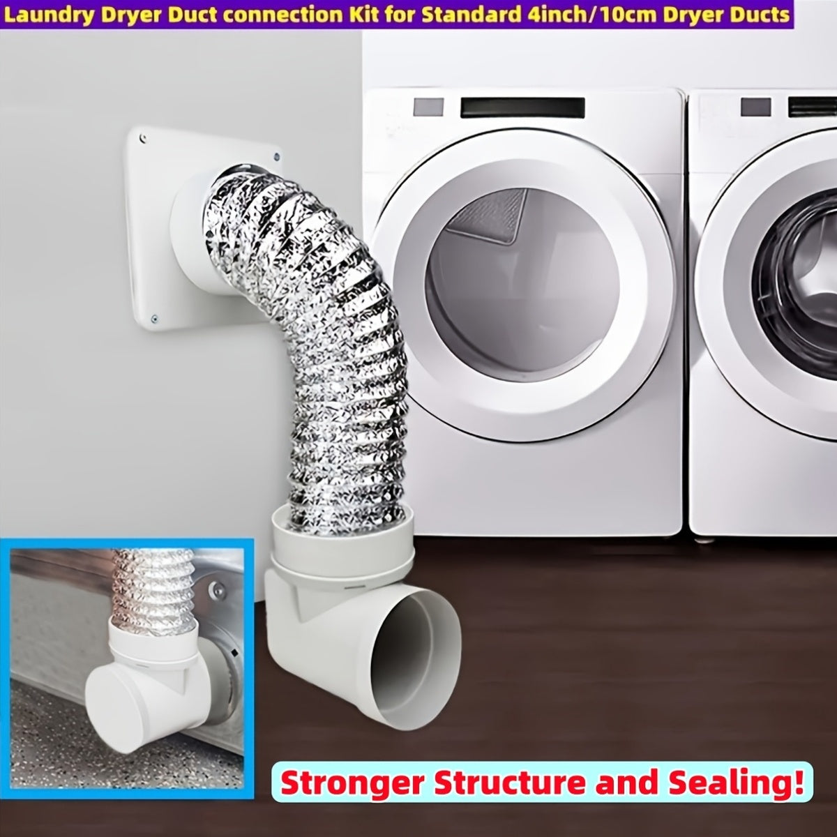 Laundry Dryer Duct Connection Kit, 10.16cm Indoor Vent With Bracket