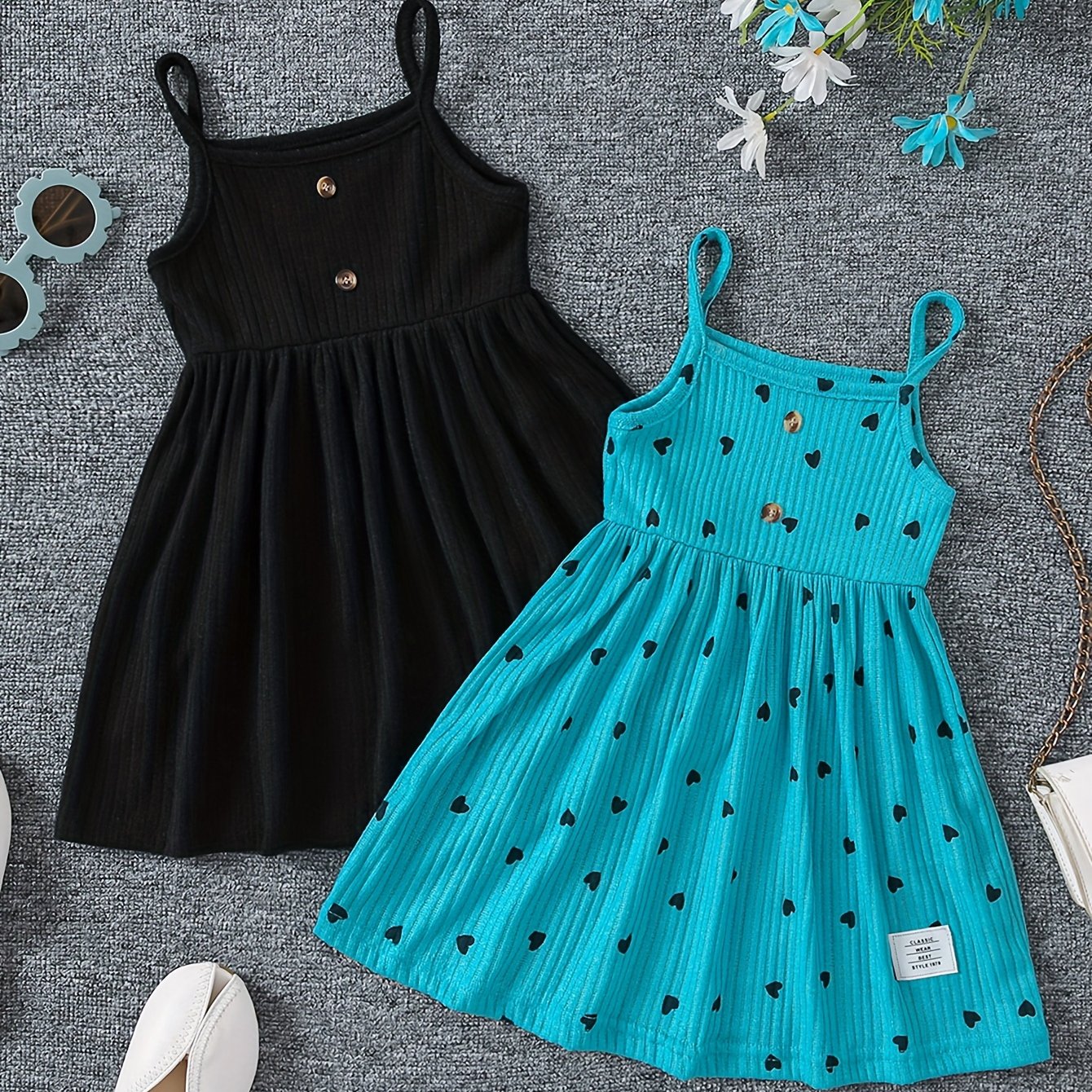 Girls Sleeveless Casual Dress Made of Stretchy Polyester Solid Color for Spring Fall