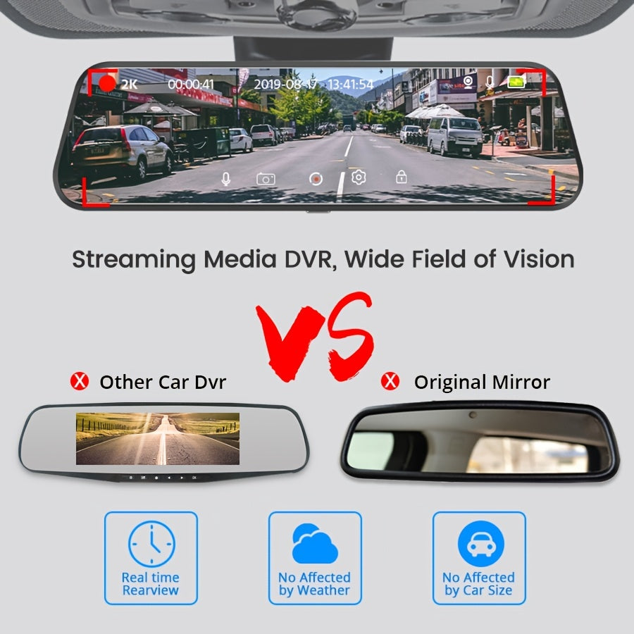 1080P Front and 720P Rear Camera Mirror Dash Cam Touch Screen Magnetic Mount Rechargeable Battery