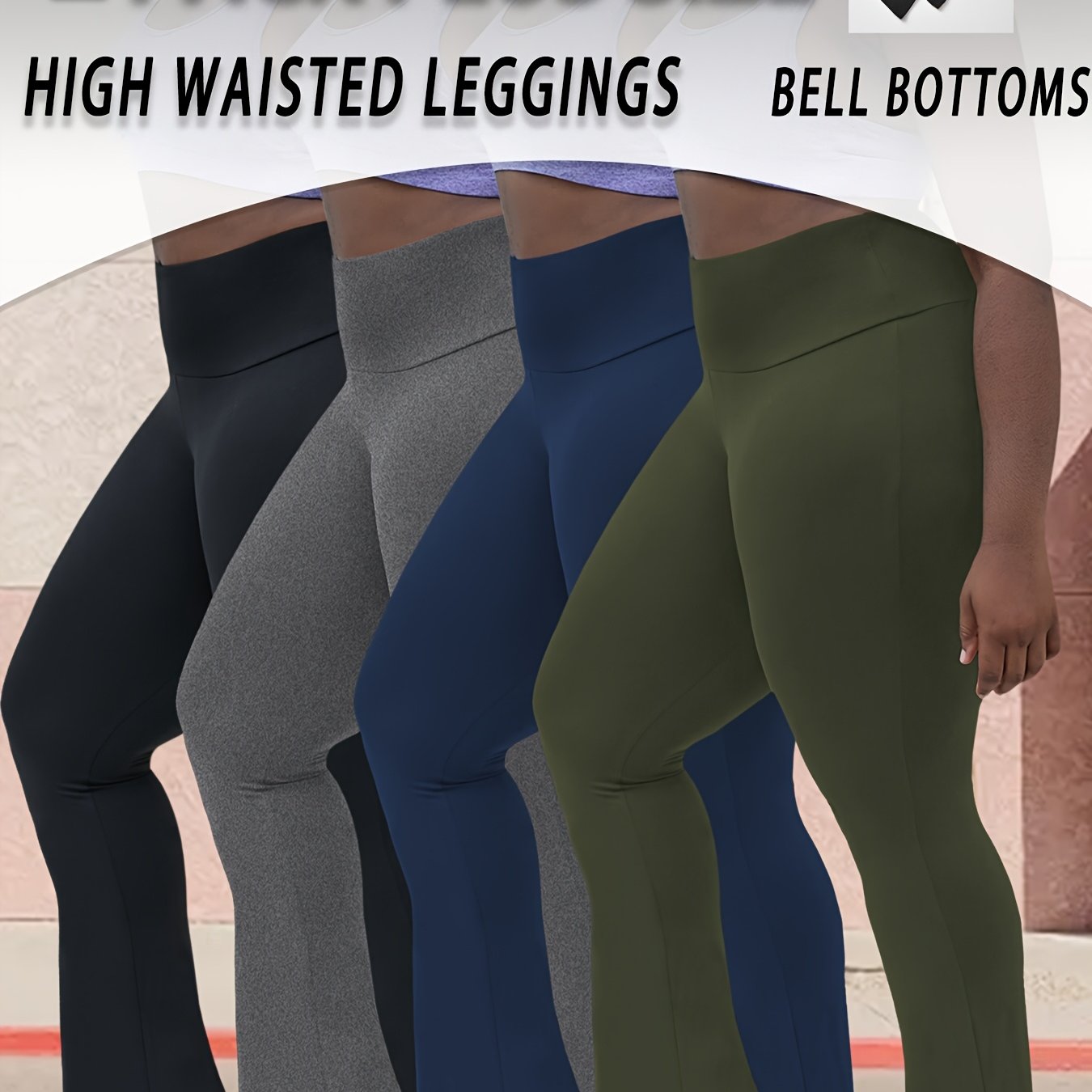 Leggings de tiro alto acampanados de talla grande con control de abdomen en color sólido