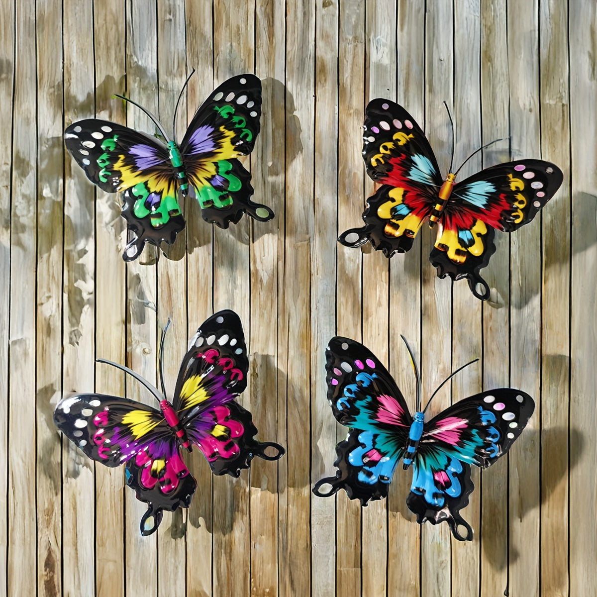 Colorful Metal Butterfly Wall Art 4-Pack Outdoor Garden Decor No Electricity Needed