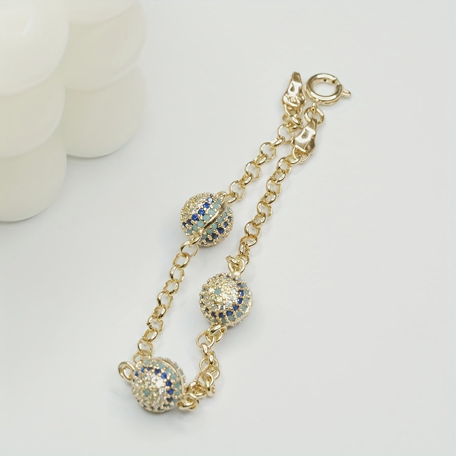 Ayollar uchun zamonaviy Yomon Ko'z Zargarlik: 18K oltin qoplamali sintetik zirkoniya pave toshlari bilan bezatilgan vintage qabilaviy ko'z charm bilaguzuk, sozlanadigan mis zanjir - kundalik kiyish va sovg'alar uchun mukammal