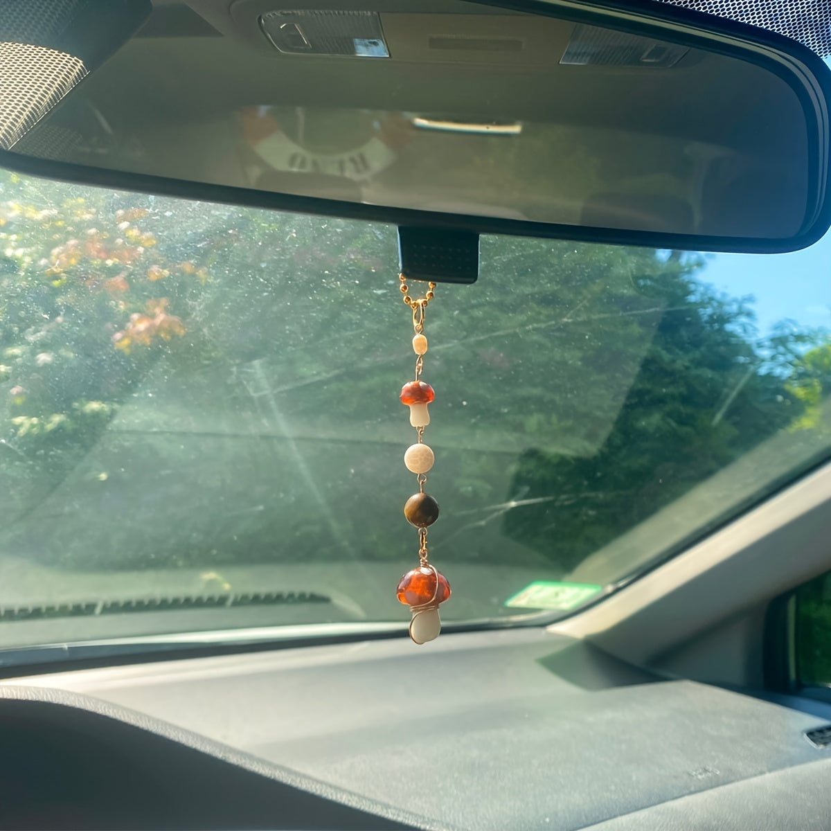 Car Rearview Mirror Ornament with Natural Stones Evil Eye Lucky Clover Ladybug
