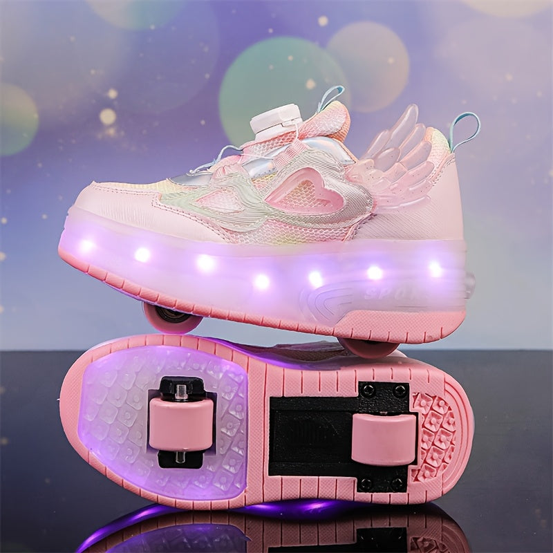 Girls LED Light-Up Roller Skates for Outdoor Sports USB Rechargeable Colorful Lights Durable Design