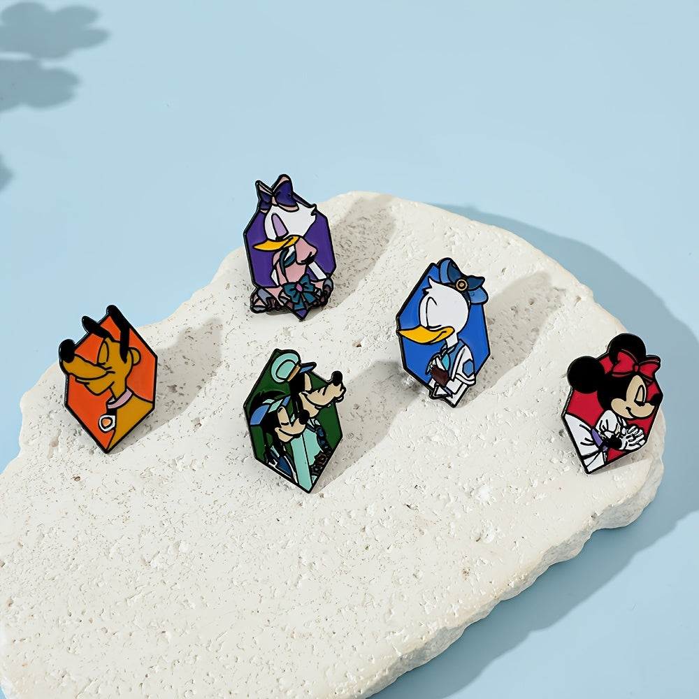 Set of 5 Cartoon Character Enamel Pins Minnie Donald Pluto Alloy Metal Badges