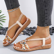 Women's Bohemian Summer Flat Sandals Open-Toe Strappy Non-Slip