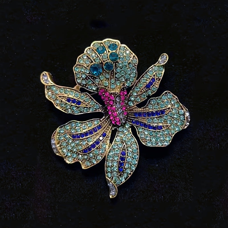 Vintage Peony Flower Brooch Rhinestone Alloy Jewelry for Women
